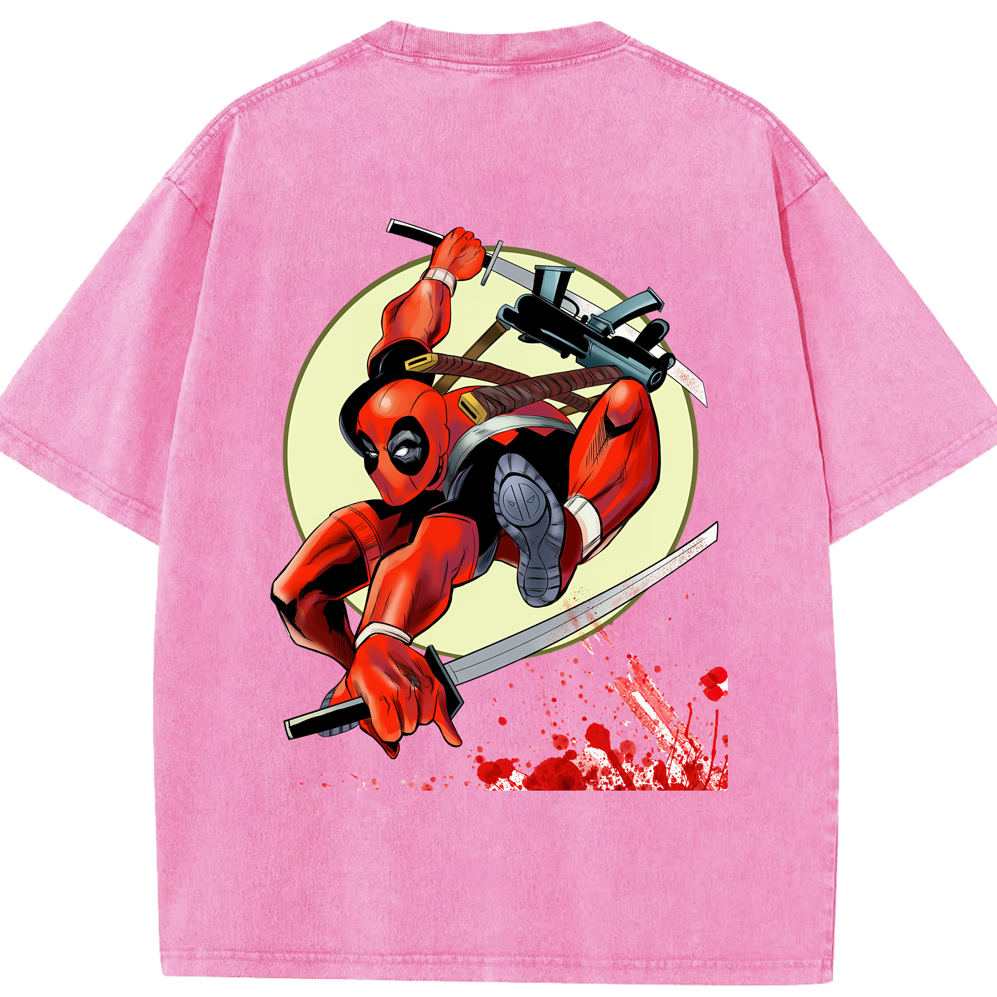 （画像用） Deadpool デッドプール 綿100% ヴィンテージ風 半袖Tシャツ（背面プリント）